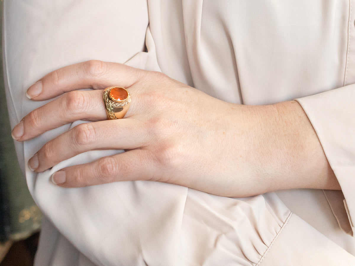 Fire Opal Solitaire Ring