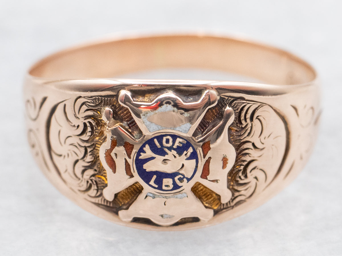 Antique Brotherhood of the Elks Enamel Gold Band