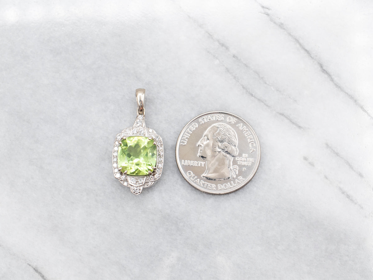 Retro Peridot and Diamond Halo Pendant