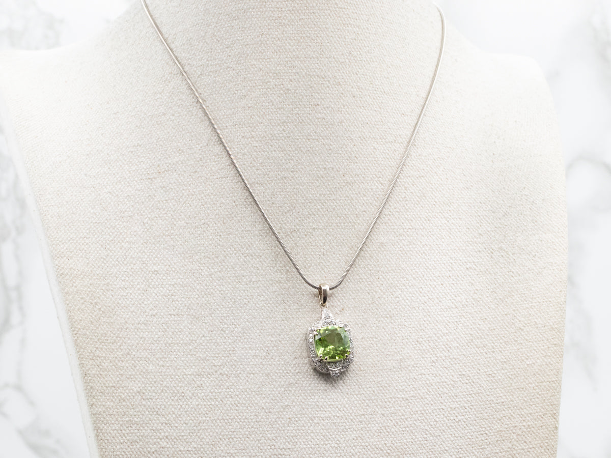 Retro Peridot and Diamond Halo Pendant