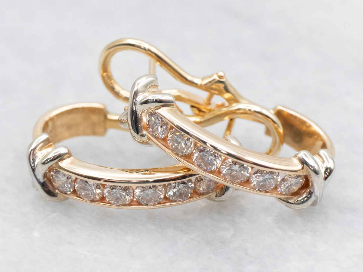 Modern Two Tone Gold Diamond Earrings