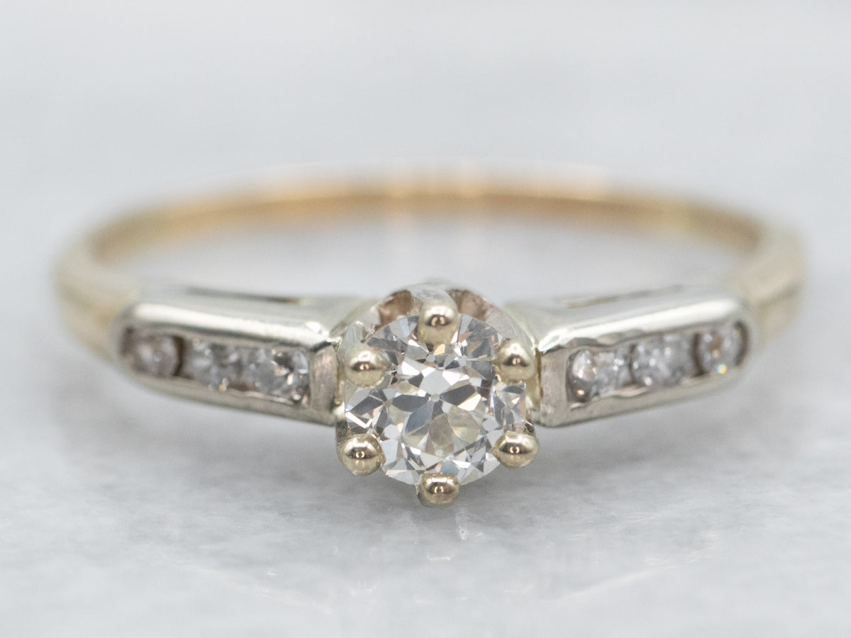 Two Tone Old Mine Cut Diamond Engagement Ring
