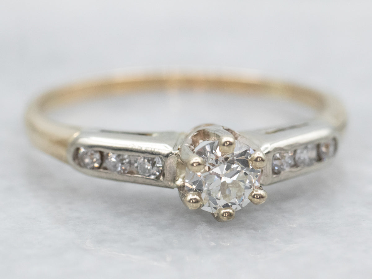 Two Tone Old Mine Cut Diamond Engagement Ring