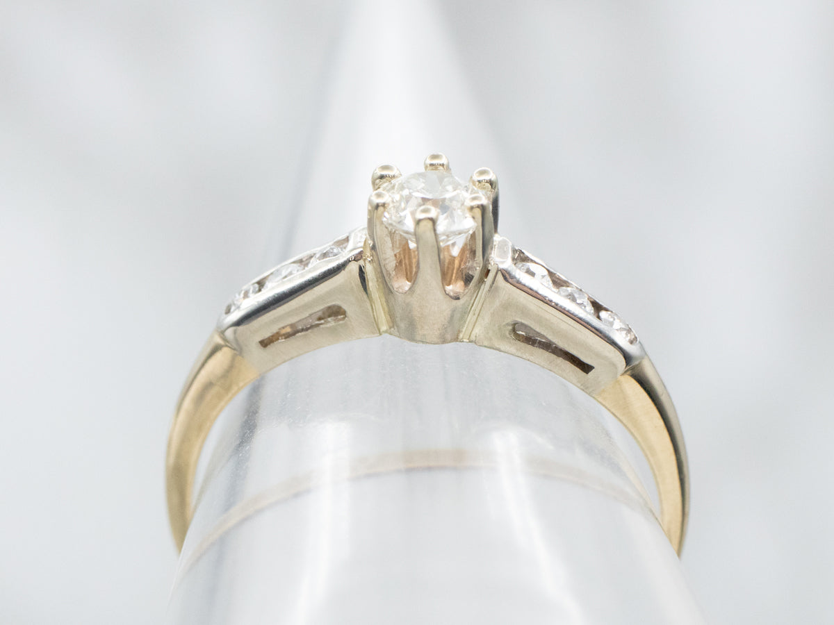 Two Tone Old Mine Cut Diamond Engagement Ring