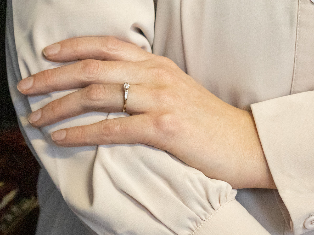 Two Tone Old Mine Cut Diamond Engagement Ring