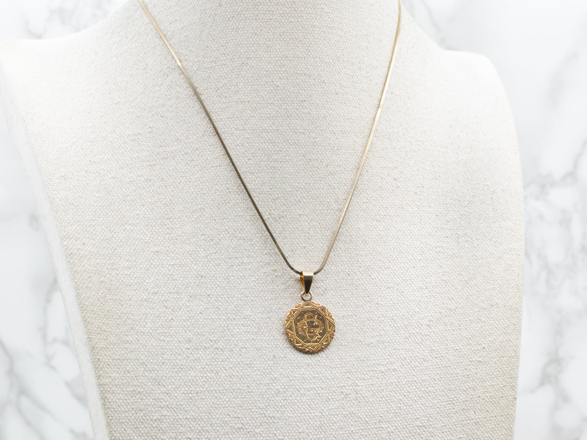 Ornate Gold Coin Love Token Pendant