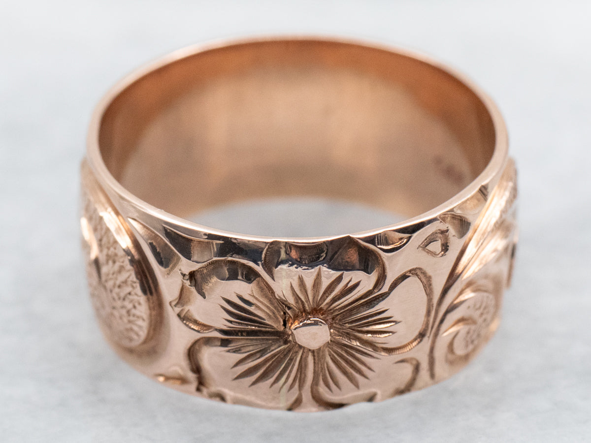 Wide Rose Gold Floral Band