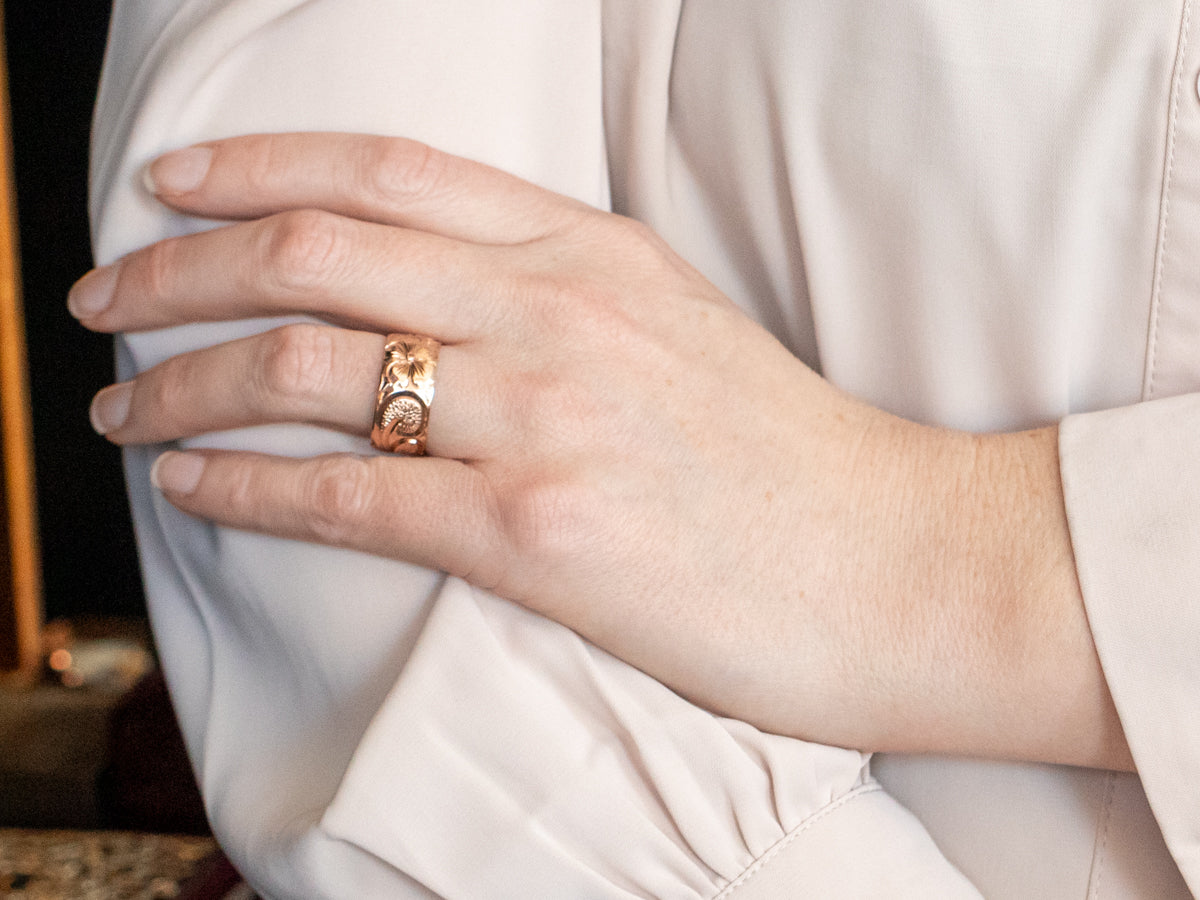 Wide Rose Gold Floral Band
