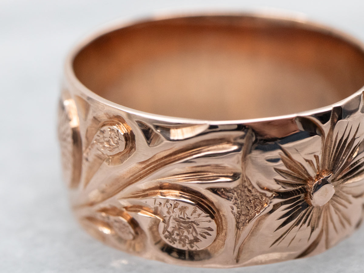 Rose Gold Wide Floral Pattern Band