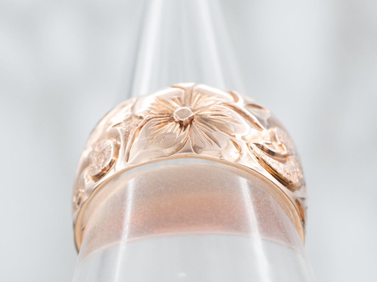 Rose Gold Wide Floral Pattern Band