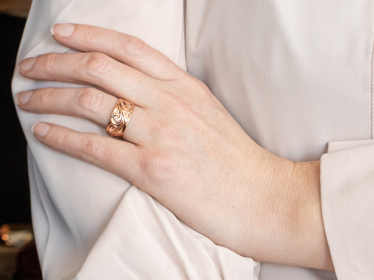 Rose Gold Wide Floral Pattern Band