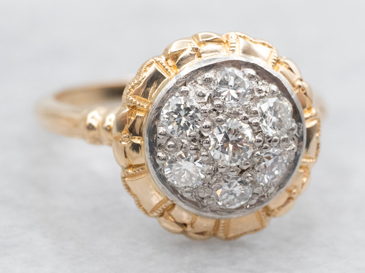 Two Tone Diamond Cluster Ring