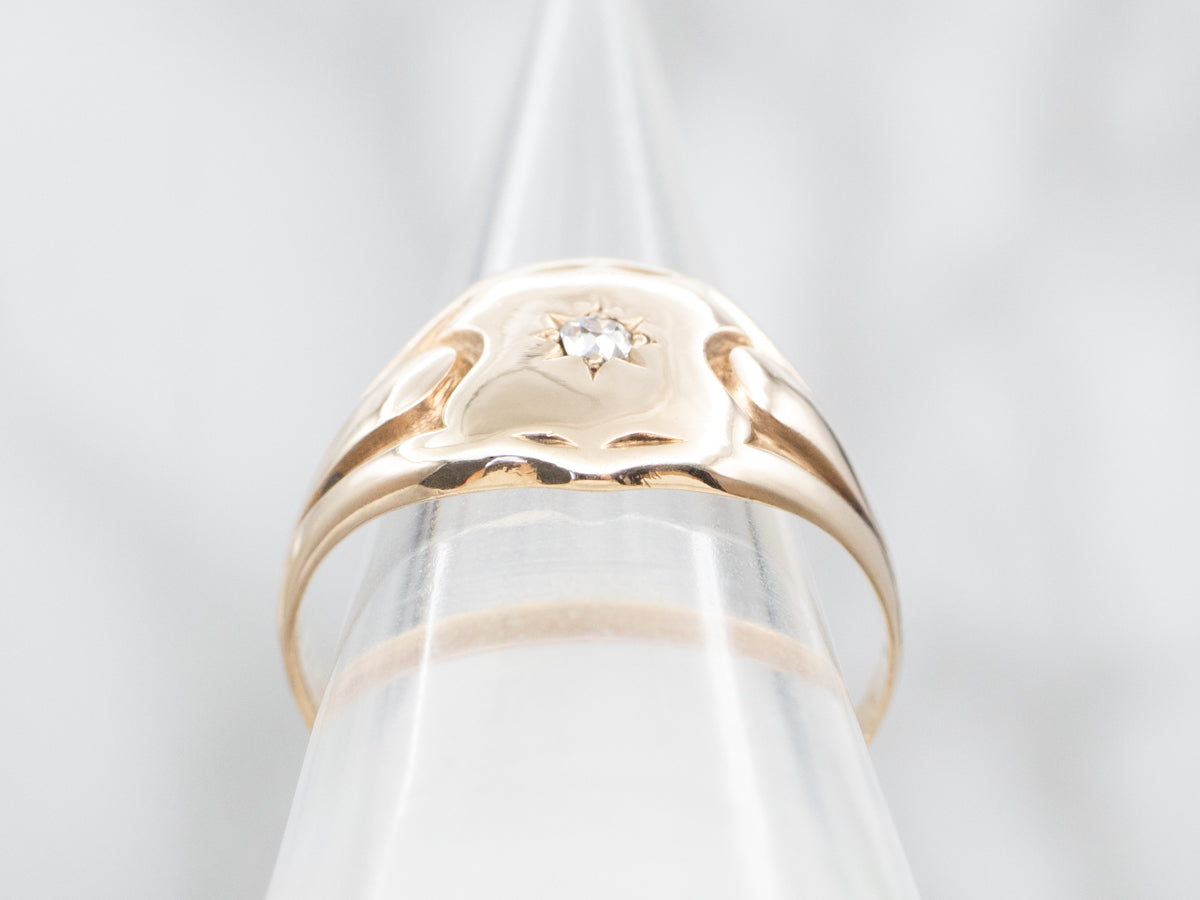 Anillo de sello con diamante talla mina antigua