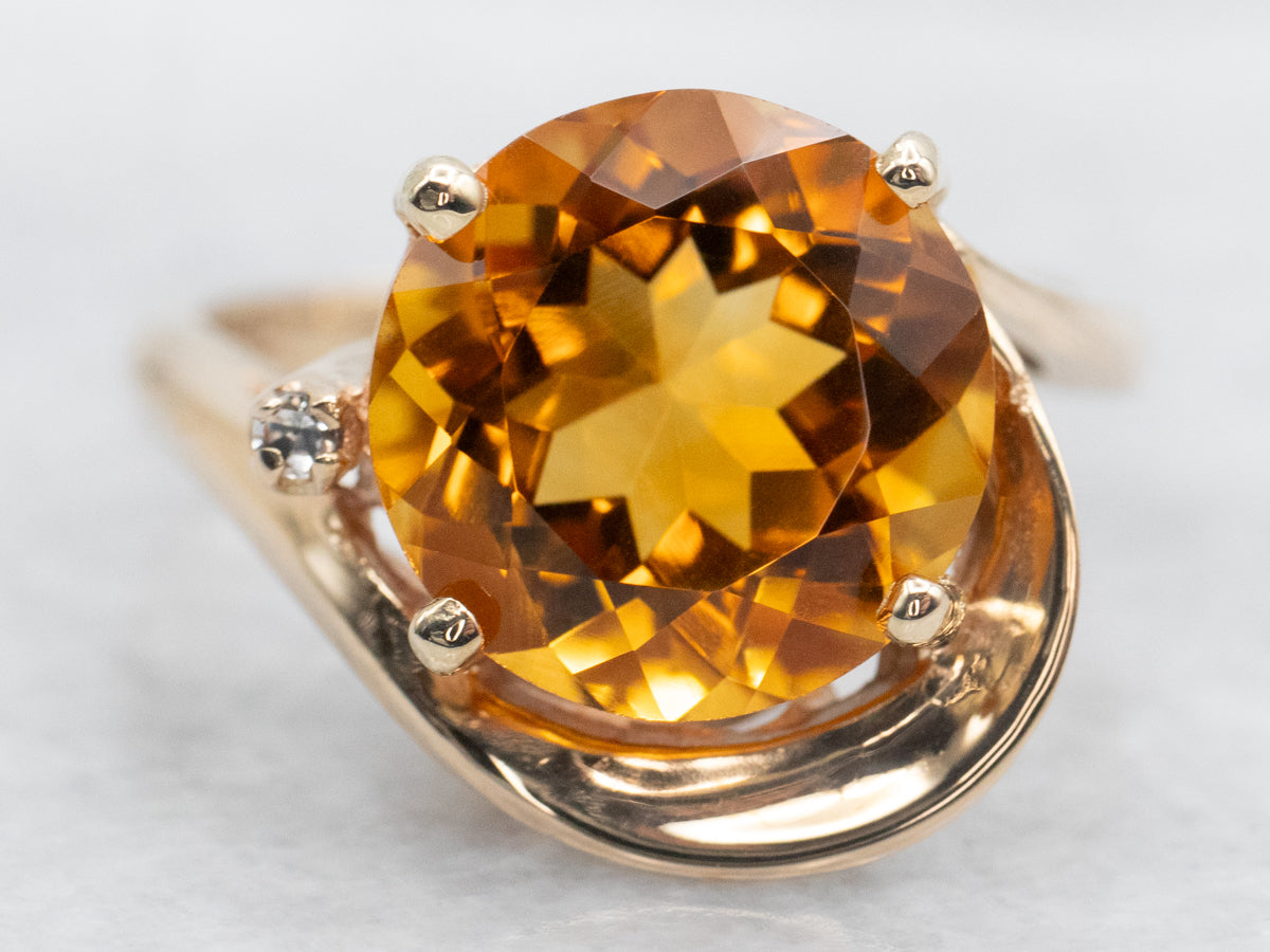 Citrine and Diamond Bypass Ring