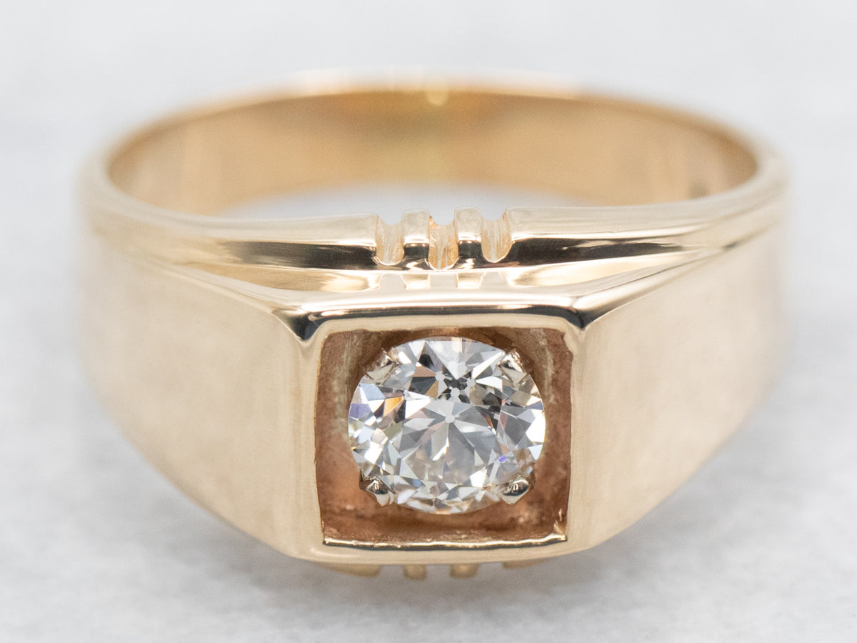 European Cut Diamond Solitaire Engagement Ring