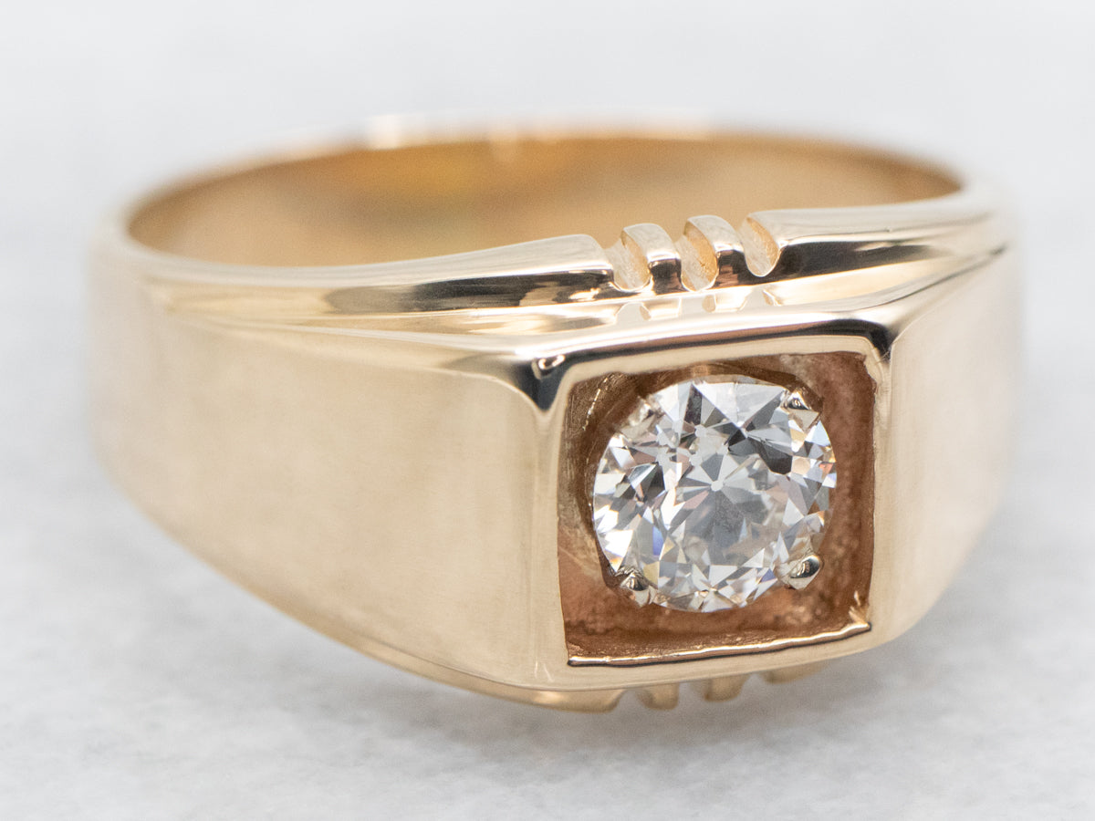 European Cut Diamond Solitaire Engagement Ring