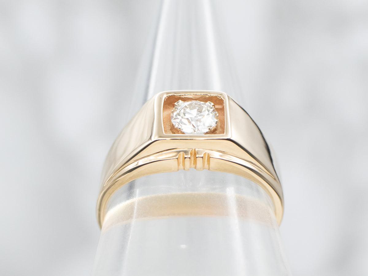 European Cut Diamond Solitaire Engagement Ring