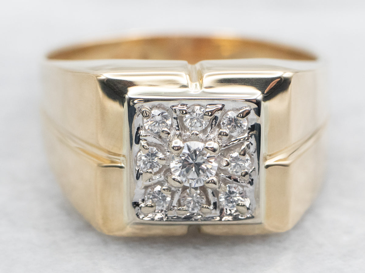 Two Tone Diamond Square Diamond Halo Ring