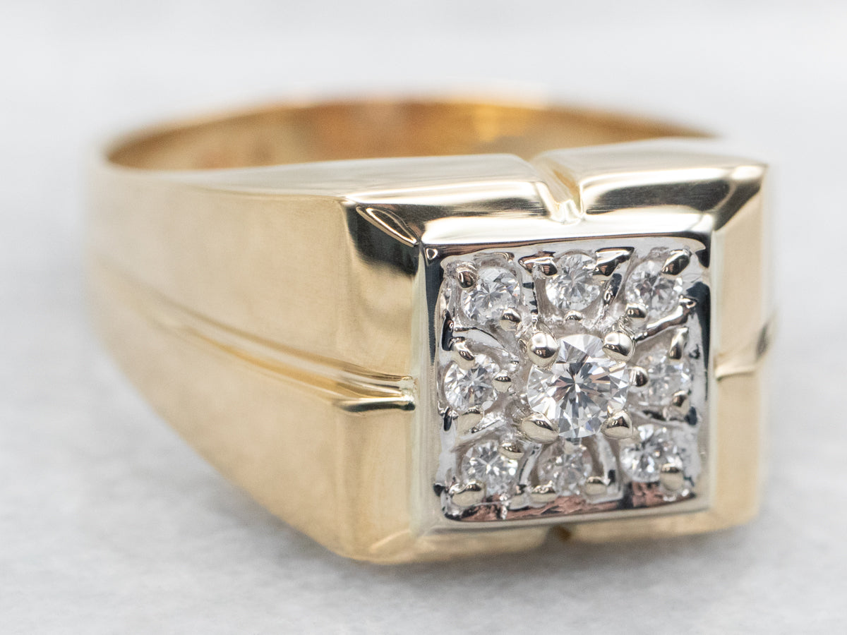 Two Tone Diamond Square Diamond Halo Ring