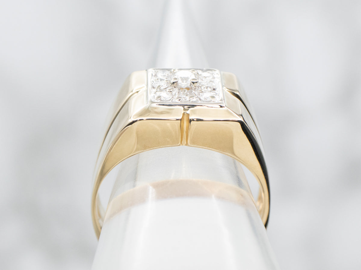 Two Tone Diamond Square Diamond Halo Ring