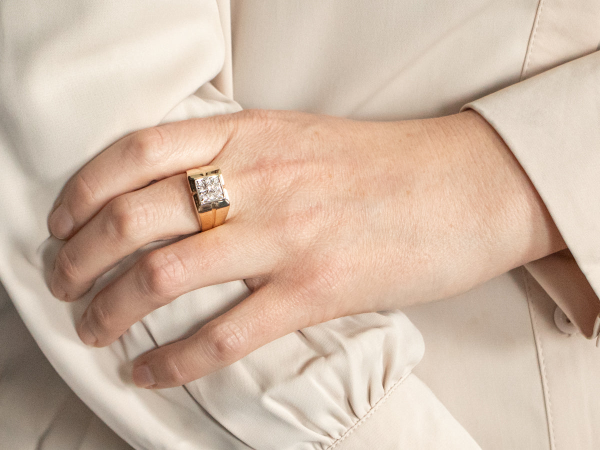 Two Tone Diamond Square Diamond Halo Ring