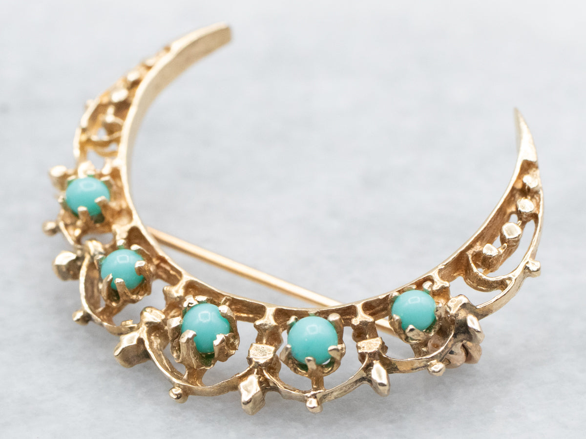 Art Nouveau Blue Glass Bead Crescent Brooch