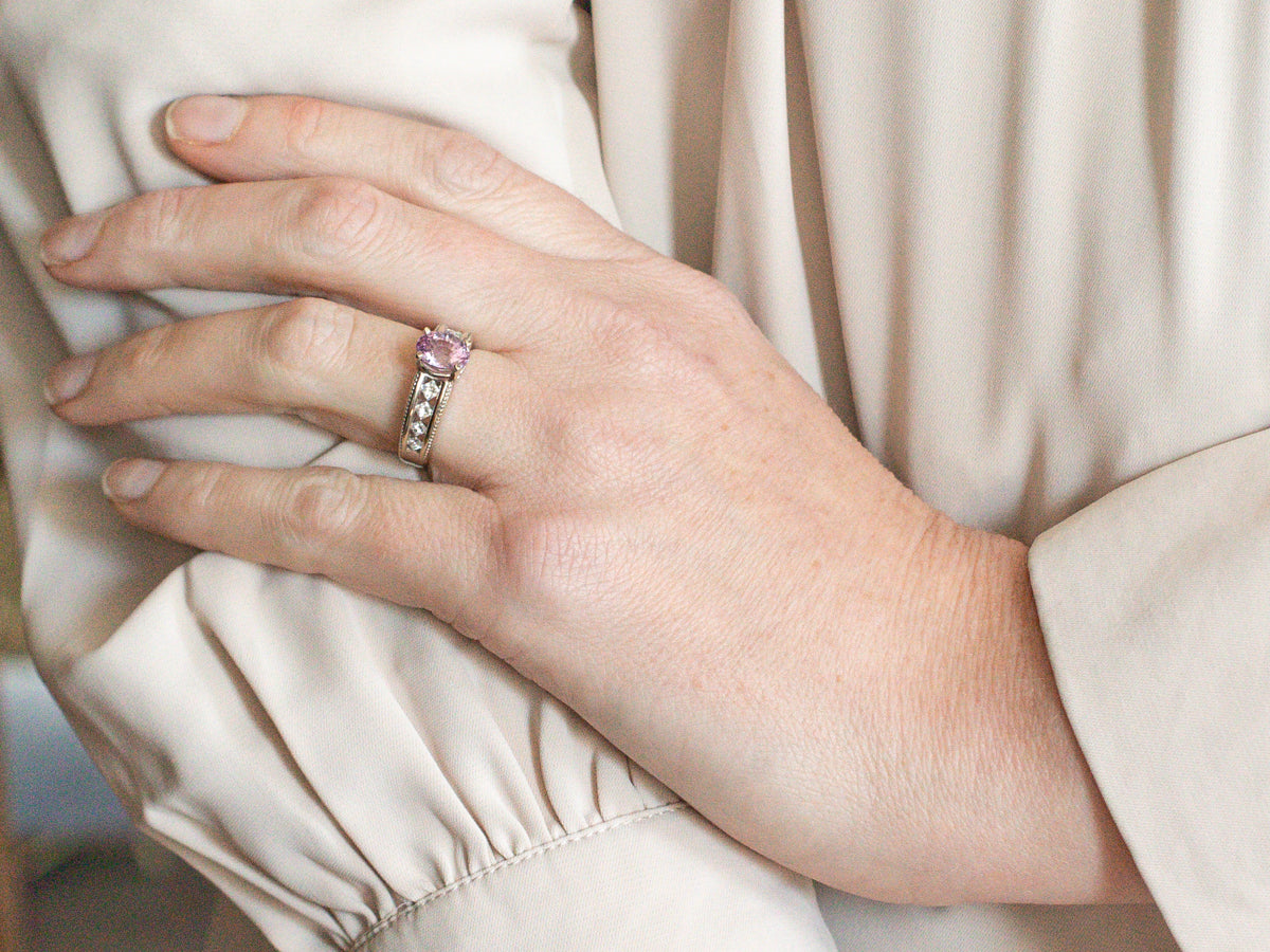 White Gold Pink Sapphire and Diamond Ring