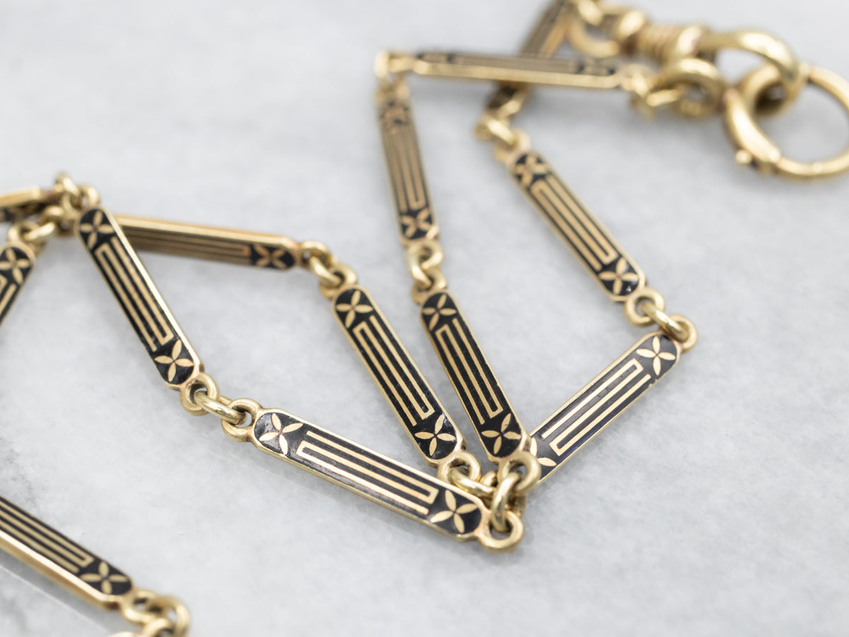 Victorian Black Enamel Bar Link Chain