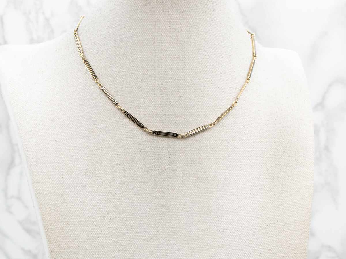Victorian Black Enamel Bar Link Chain
