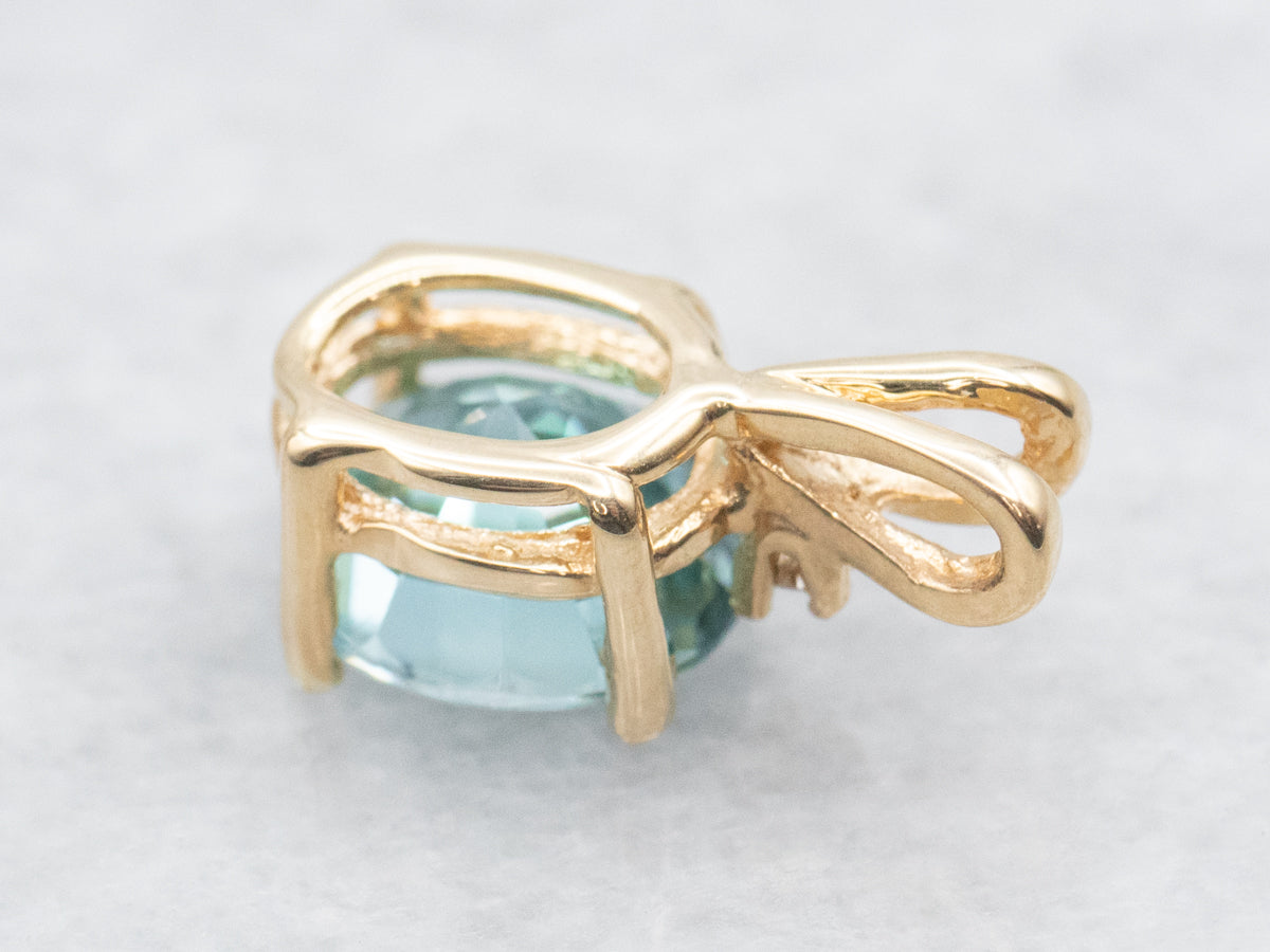 Yellow Gold Blue Zircon Pendant with Diamond Accent