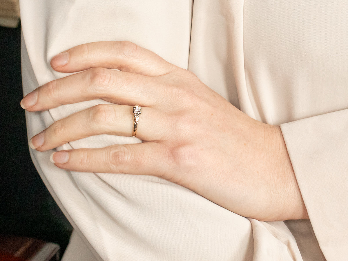 Two Tone Retro Diamond Solitaire Engagement Ring