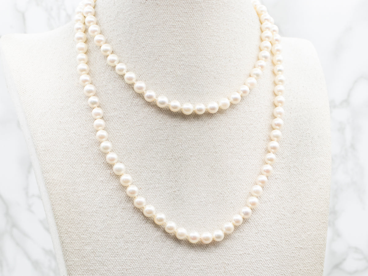 Long White Pearl Beaded Necklace
