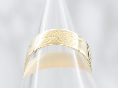 Yellow Gold Wide Band with Engraved Symbols