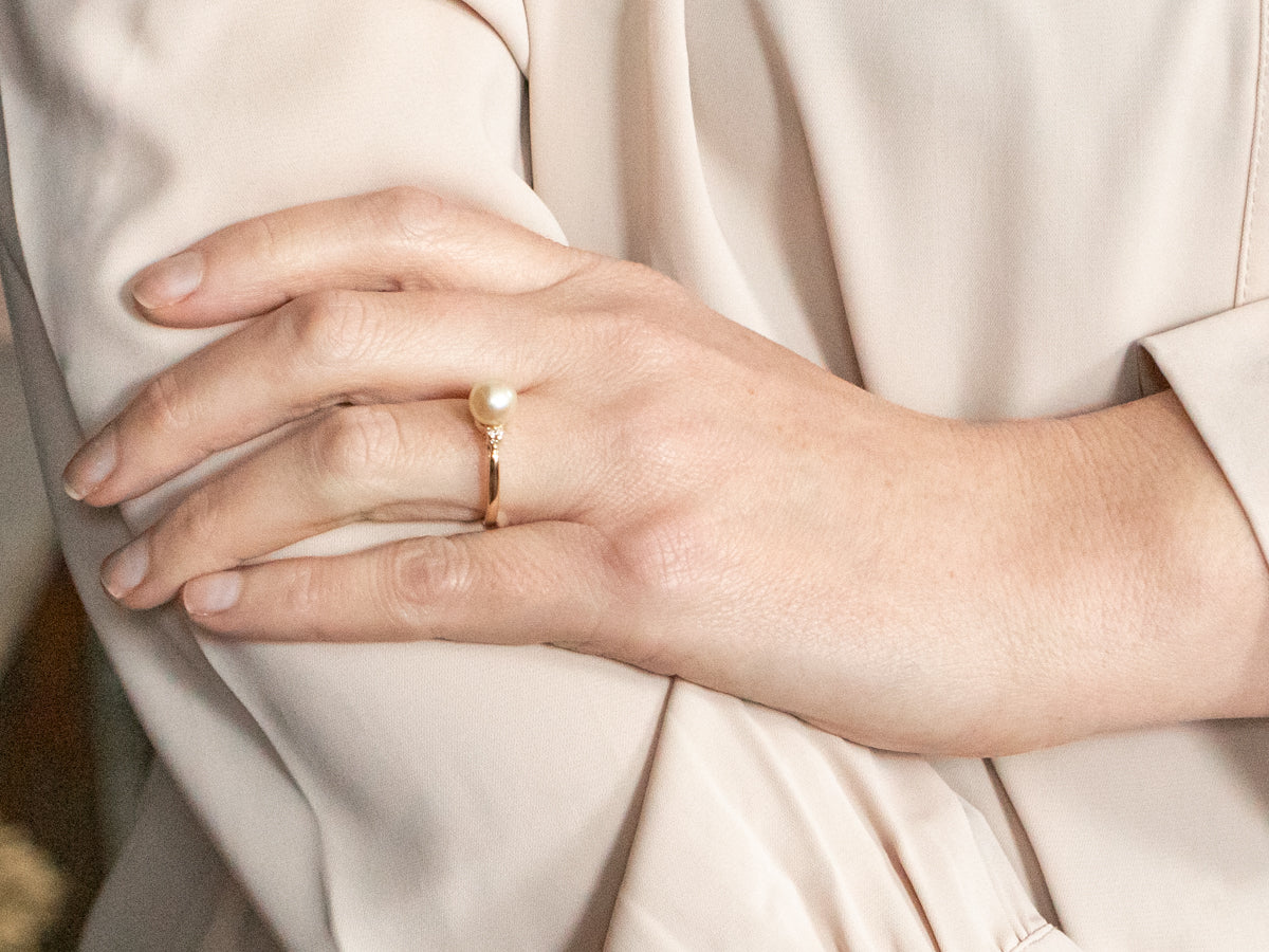 Yellow Gold Saltwater Pearl Ring with Diamond Accents