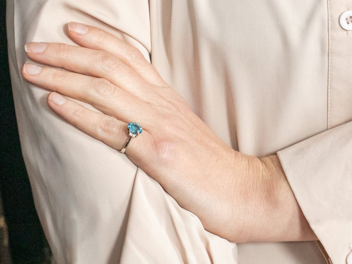 White Gold Blue Topaz Ring with Diamond Accents