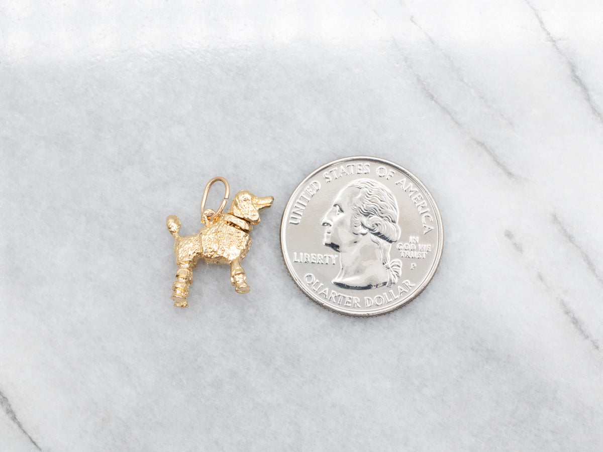 Yellow Gold Poodle Charm with Moving Head