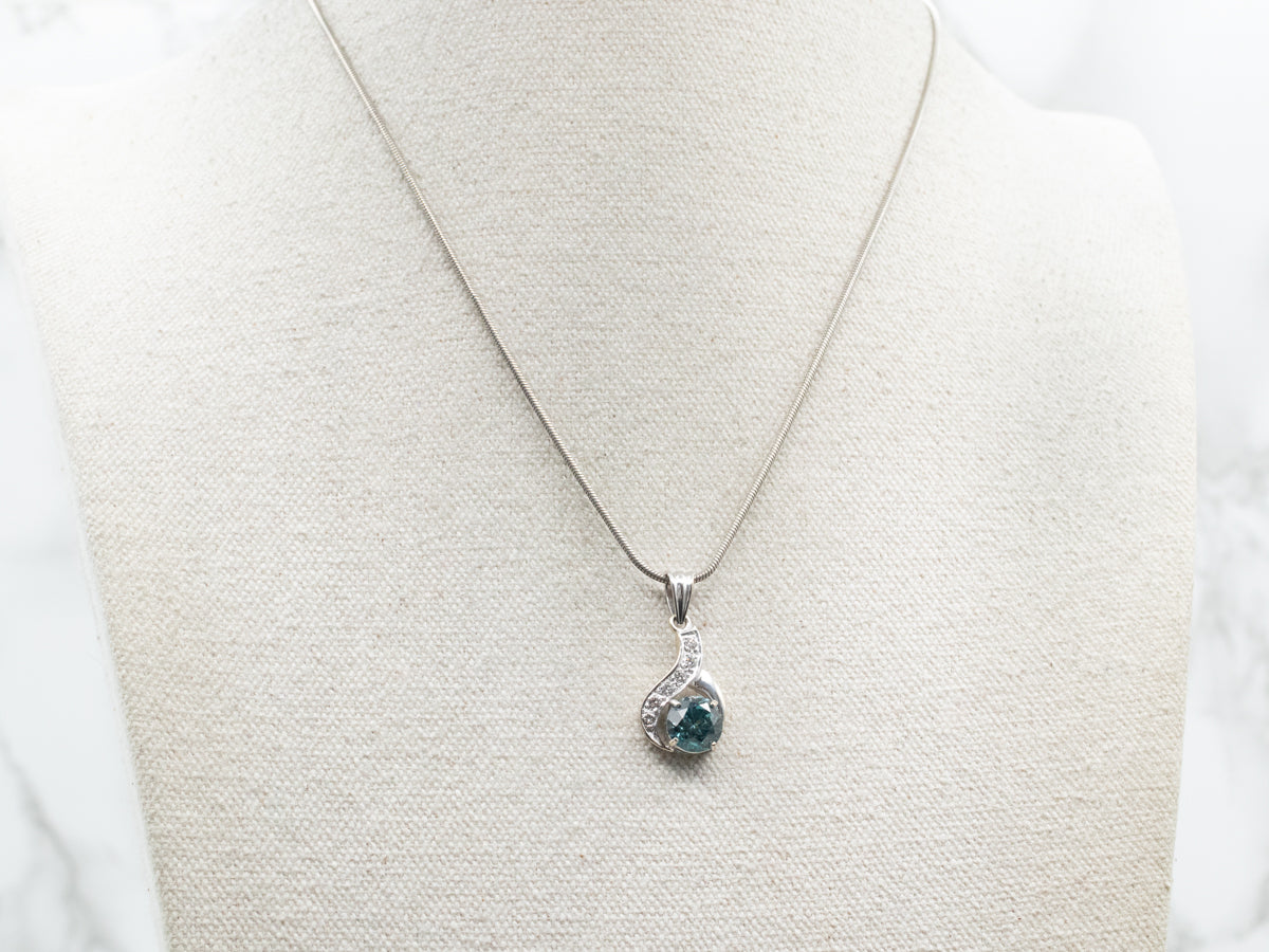 Blue Zircon and Diamond Pendant