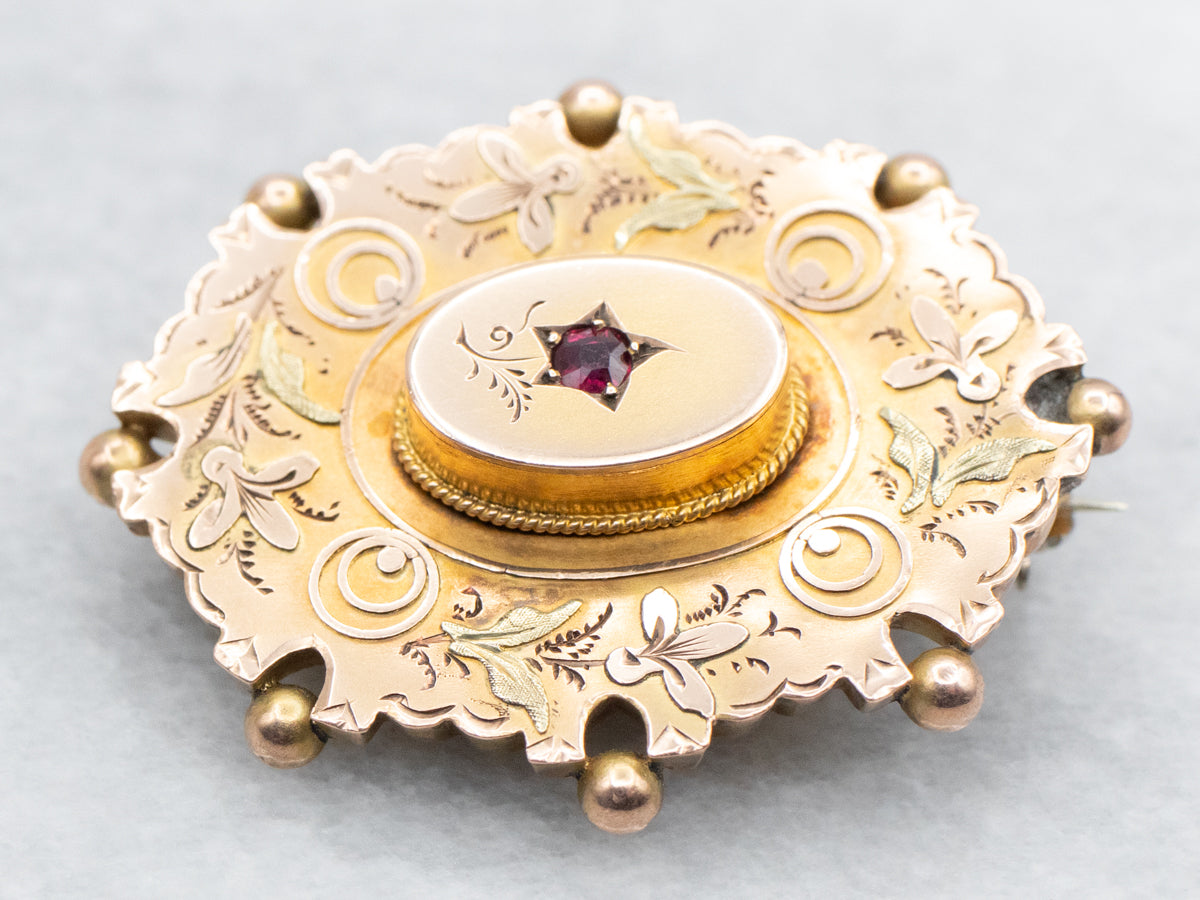 Ornate Victorian Ruby Brooch