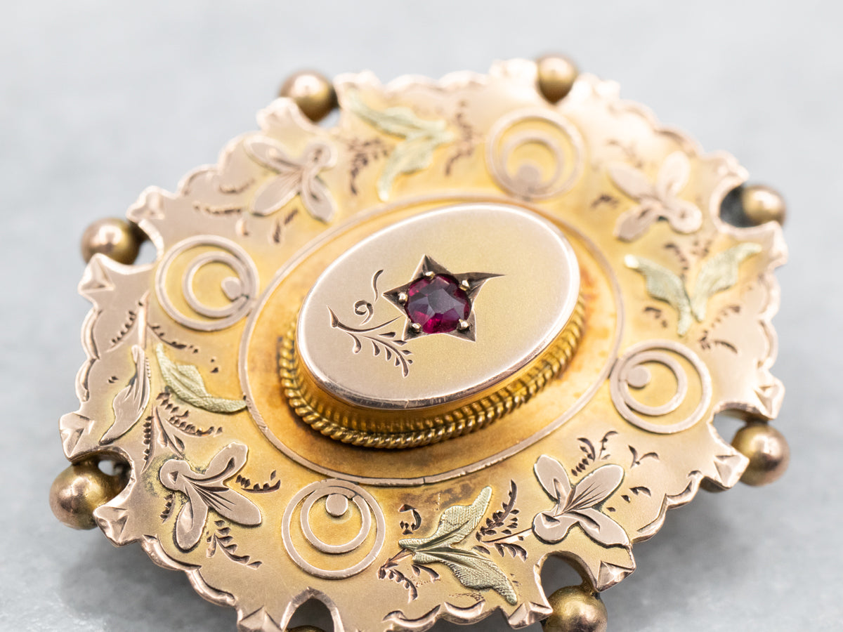 Ornate Victorian Ruby Brooch