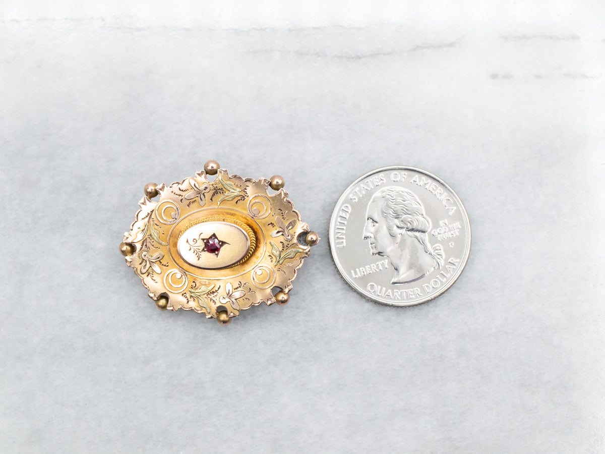 Ornate Victorian Ruby Brooch