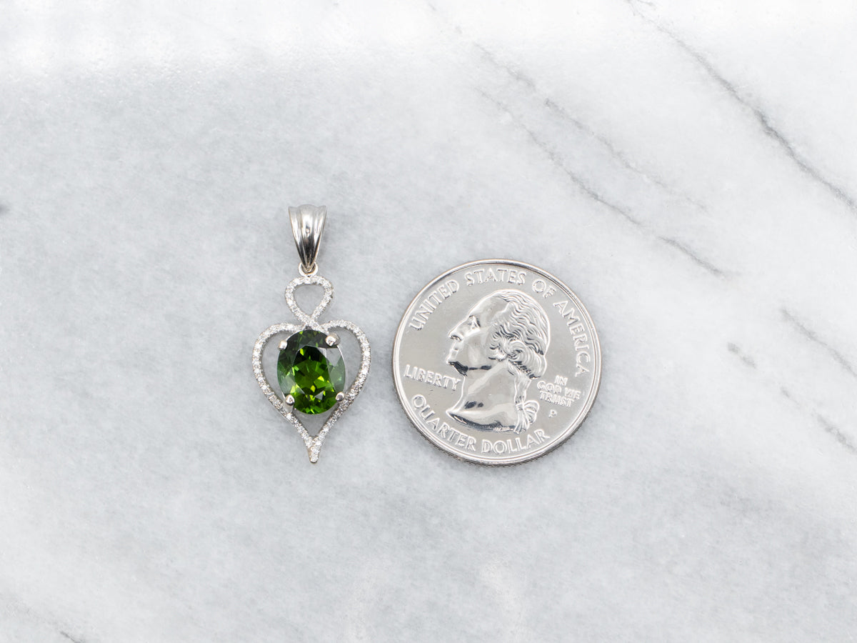 Green Tourmaline and Diamond Heart Shaped Pendant