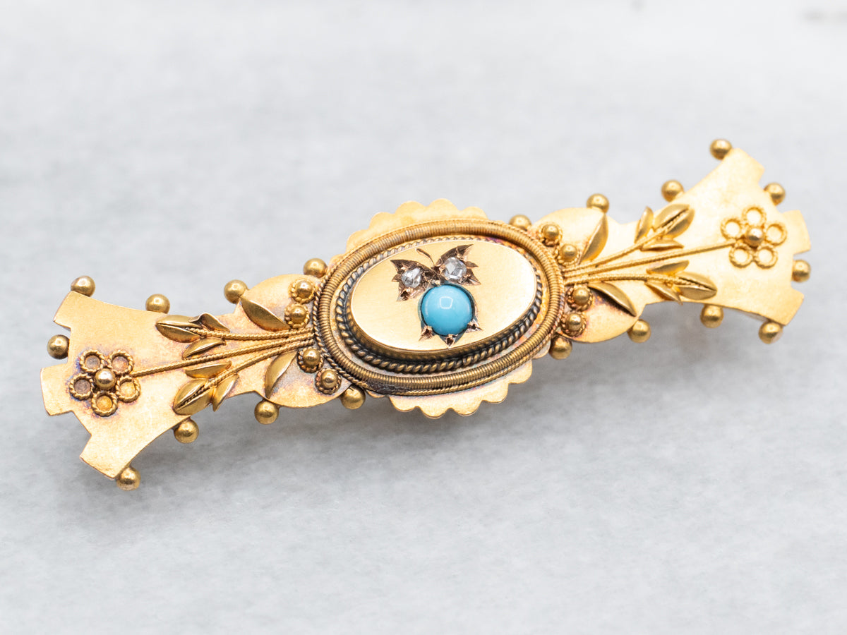 Victorian Blue Glass and Diamond Brooch