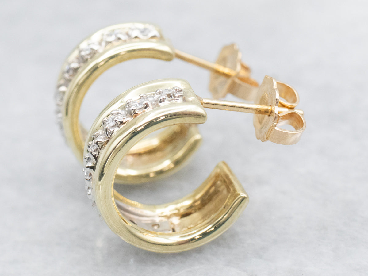 Pendientes de aro de diamantes de dos tonos