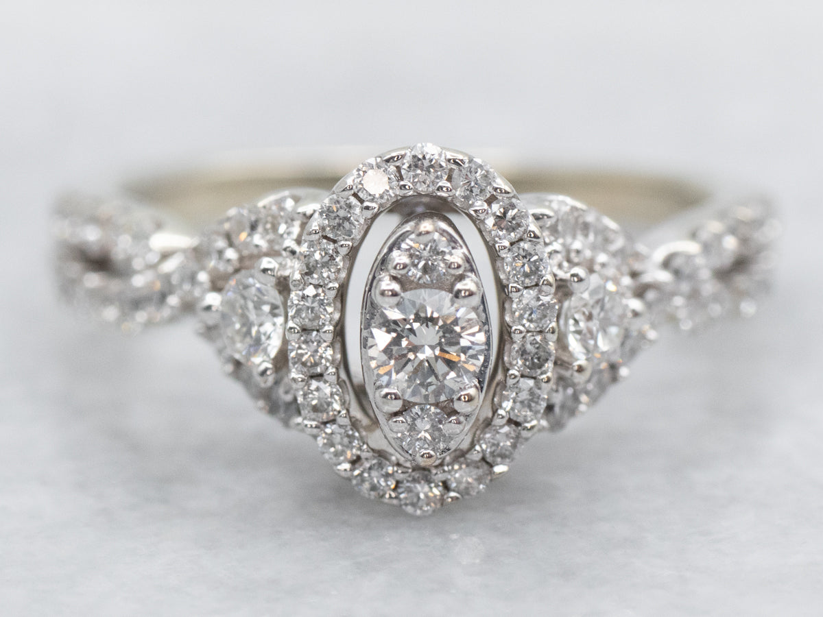 Modern Diamond Halo Engagement Ring