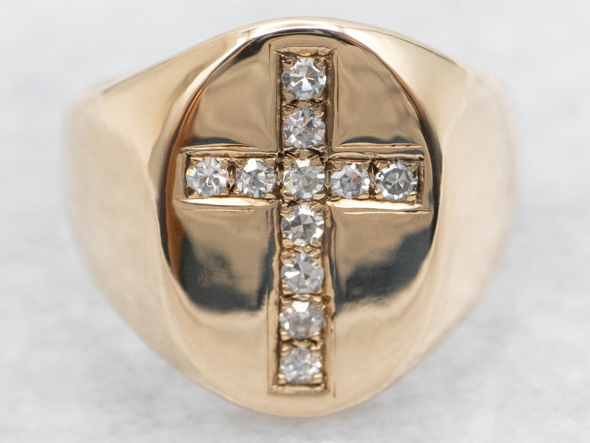 Yellow Gold Diamond Cross Statement Ring