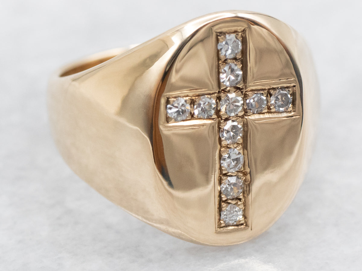 Yellow Gold Diamond Cross Statement Ring