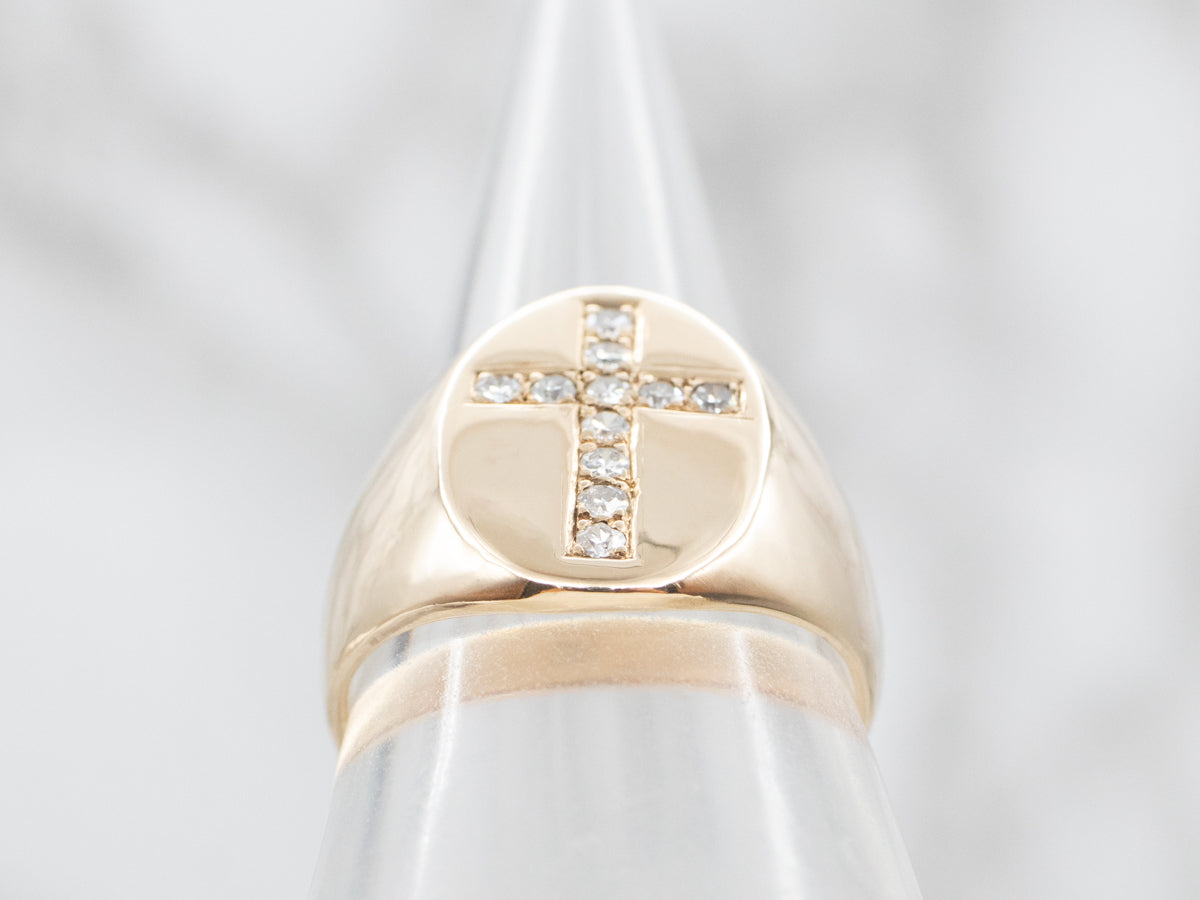 Yellow Gold Diamond Cross Statement Ring