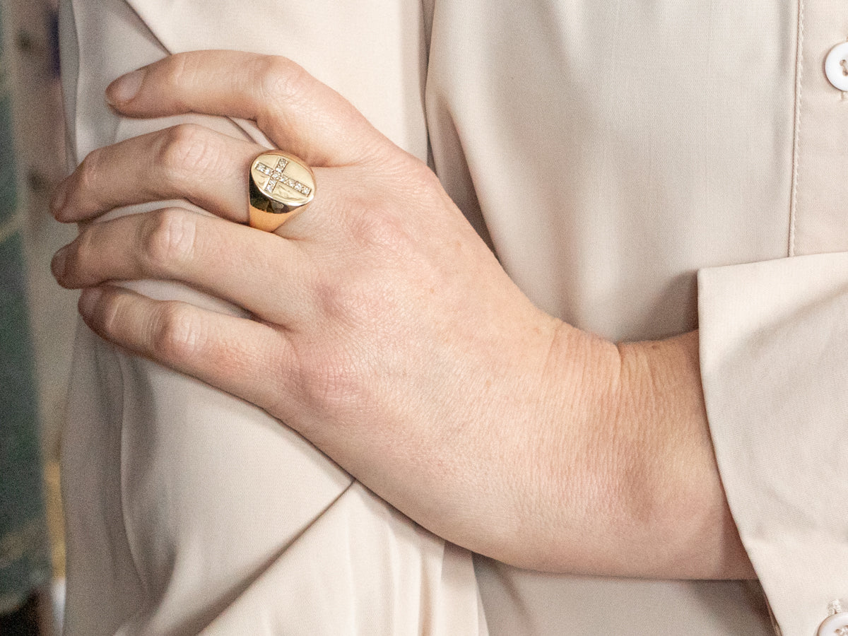 Yellow Gold Diamond Cross Statement Ring