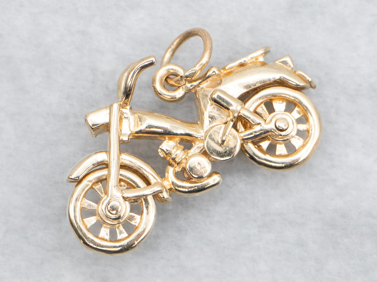 Gold Bicycle Charm with Moving Wheel