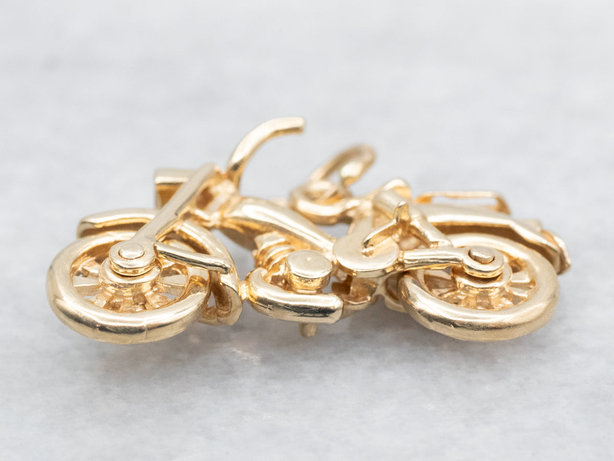 Gold Bicycle Charm with Moving Wheel